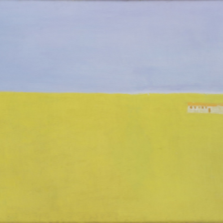 מיכאל גרוס, בית בנוף, 1970. שמן על בד, אוסף מוזאון חיפה לאמנות. צילום אלי פוזנר